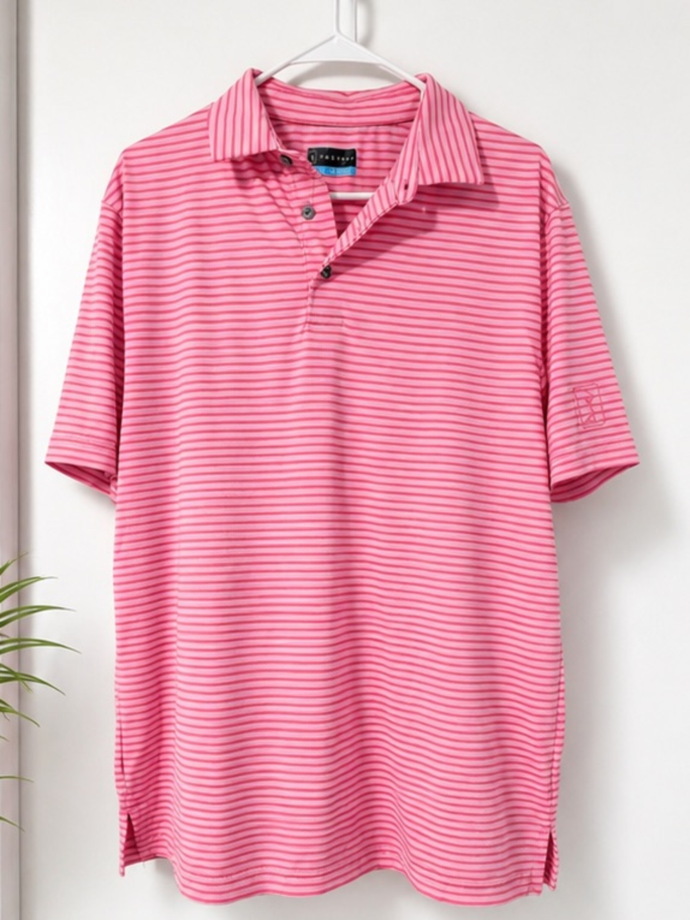 PGA TOUR Pink Striped Performance Golf Polo Shirt Men’s Medium